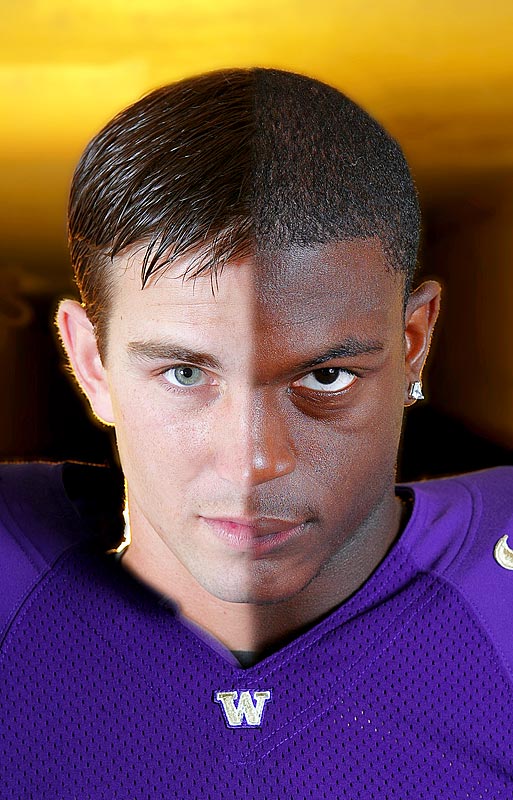 Quarterback Cody Pickett, left, and wide receiver Reggie Williams combined to become the greatest passing and receiving tandem in University of Washington history. (Photographer: Scott Eklund)